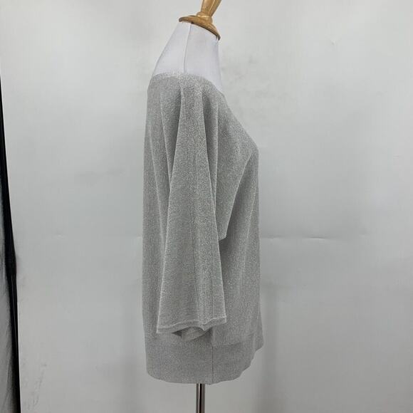 Talbots Blouse Womens LP Large Petite Silver Metallic Dolman Sleeve Split Seam - Picture 5 of 13